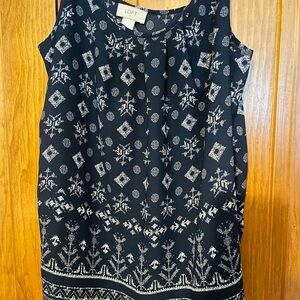LOFT Navy and White Geometric Sleeveless Blouse
